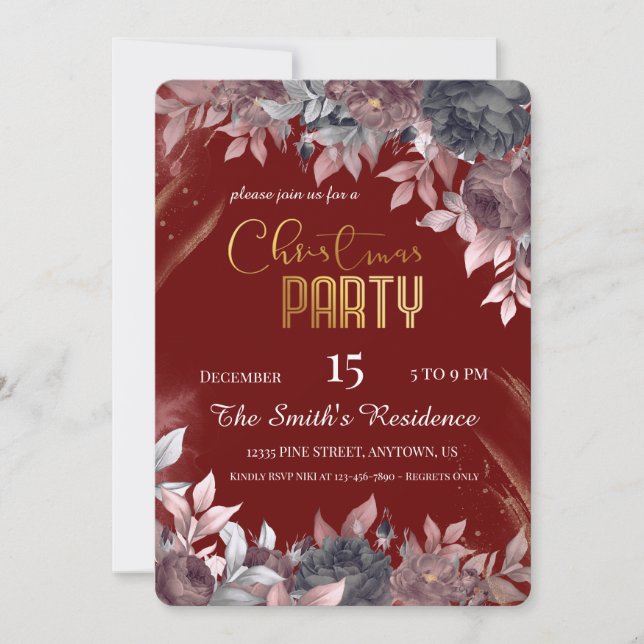 Festive Elegant flowers, Magical Christmas Reinder Invitation (Front)