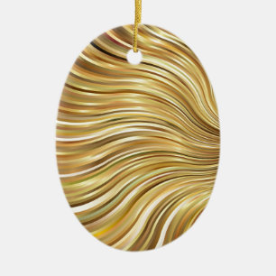Festive Elegant  Gold Abstract Flowing Stripes Ceramic Ornament