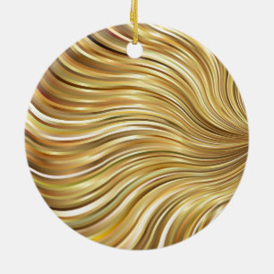 Festive Elegant  Gold Abstract Flowing Stripes Ceramic Ornament