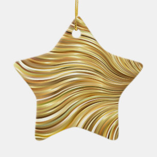 Festive Elegant  Gold Abstract Flowing Stripes Ceramic Ornament