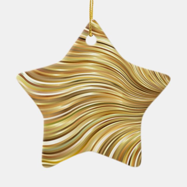 Festive Elegant  Gold Abstract Flowing Stripes Ceramic Ornament (Front)