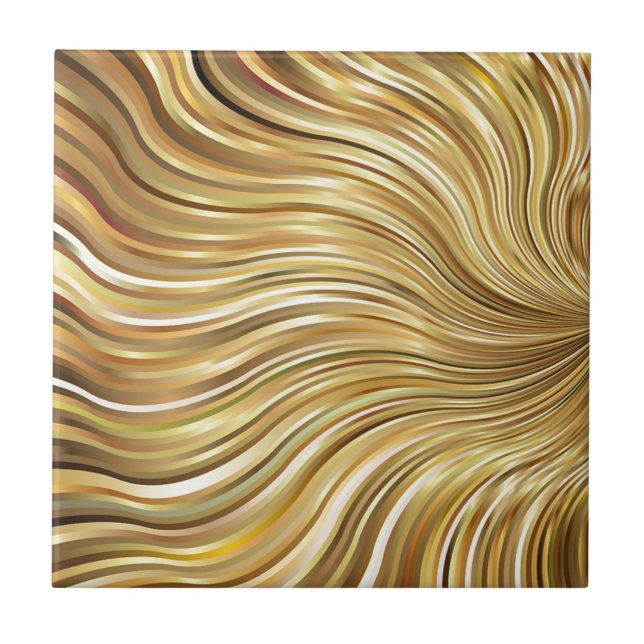 Festive Elegant  Gold Abstract Flowing Stripes Tile (Front)