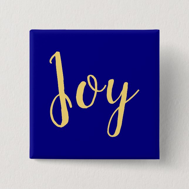 Festive Elegant Holiday JOY Script On Royal Blue 2 Inch Square Button (Front)