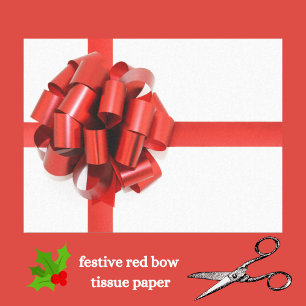 Festive Elegant Red Christmas Bow on White Glam Tissue Paper