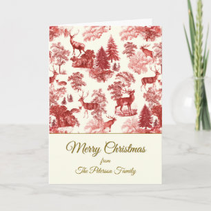 Festive Elegant Vintage Red Deer in Woodland Toile Card