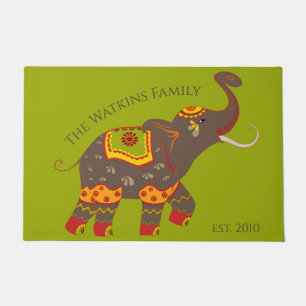 Festive Elephant Family Name Establish Doormat