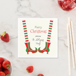Festive Elf leg Merry Christmas Napkin