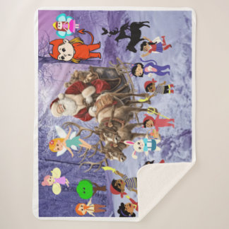 Festive Enchanting Snowy Christmas and Santa Claus Sherpa Blanket