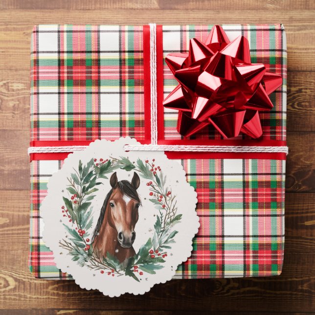 Festive Equestrian Business Horse Wreath Christmas Ornament Card (Insitu (Gift))