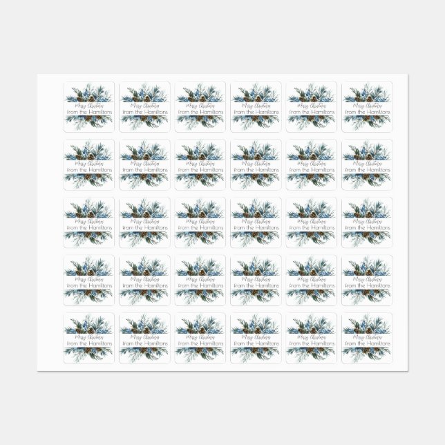 Festive Evergreen Christmas Sticker Tag (Sheet)