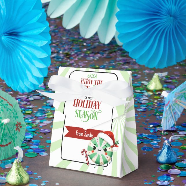 Festive Excite-Mint Holiday Card with Custom Name Favor Box (Party)