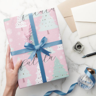Festive Fa La La Pink Christmas Tree Wrapping Paper