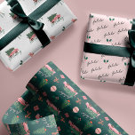 Festive Fala Christmas Tree Vintage Pink Retro Van Wrapping Paper Sheet<br><div class="desc">Celebrate the magical and festive holiday season with our custom holiday wrapping paper sheets. Our vintage holiday design features three different complementing designs. This fun Christmas pattern also incorporates ribbons, presents, ornaments, and the words fa la la. All artwork contained in this girly vintage Christmas tree & vintage camper van...</div>