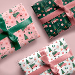 Festive Fala Christmas Tree Vintage Pink Retro Van Wrapping Paper Sheet<br><div class="desc">Celebrate the magical and festive holiday season with our custom holiday wrapping paper sheets. Our vintage holiday design features a fun pink vintage van caring a Christmas tree, this fun Christmas pattern also incorporates ribbons, presents, ornaments, and the words fa la la. Each wrapping paper sheet features a different coloured...</div>