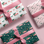 Festive Fala Christmas Tree Vintage Pink Truck Wrapping Paper Sheet<br><div class="desc">Celebrate the magical and festive holiday season with our custom holiday wrapping paper sheets. Our vintage holiday design features three different complementing designs. We've illustrated this fun pink vintage pickup truck carrying a Christmas tree in the back of the truck. This fun Christmas pattern also incorporates ribbons, ornaments, pink Santa...</div>