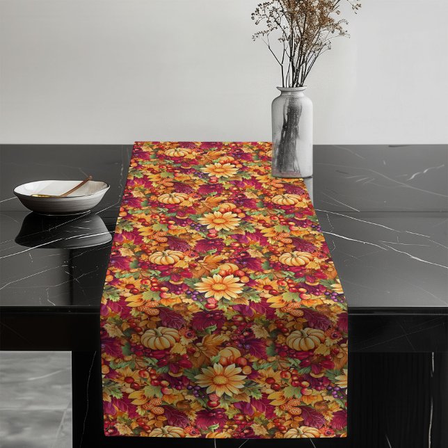 Festive Fall Blooms Pumpkin Cozy Atmosphere Long Table Runner (Festive Fall Blooms Pumpkin Cozy Atmosphere Long Table Runner)