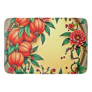 Festive Fall Floral Illustration Design Bath Mat