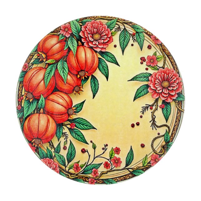 Festive Fall Floral Illustration Design Cutting Board (Front)