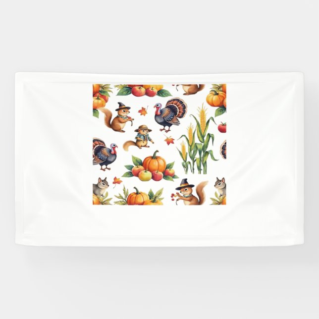 Festive Fall Harvest Watercolor Pattern Classic T- Banner (Horizontal)