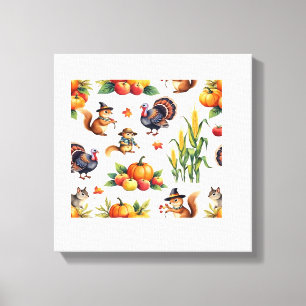 Festive Fall Harvest Watercolor Pattern Classic T- Canvas Print