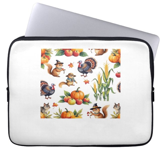 Festive Fall Harvest Watercolor Pattern Classic T- Laptop Sleeve (Front)