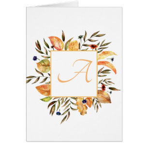 Festive Fall Leaves Wreath Script Monogram 