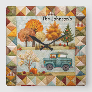Festive Fall Pickup Truck Wall Clock