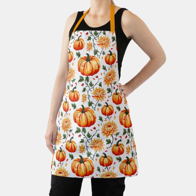 Festive Fall Pumpkins and Chrysanthemums Apron (Insitu)