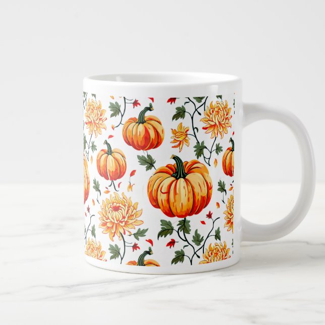 Festive Fall Pumpkins and Chrysanthemums Large Coffee Mug (Right)