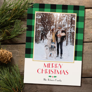 Festive Family Custom Photo Green Christmas Card
