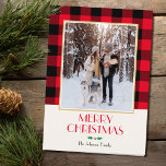 Festive Family Custom Photo Red Christmas Folded Card<br><div class="desc">A traditional Christmas card template, ready for you to personalize with your own text and photo. This festive design, features a checked Buffalo Plaid pattern surrounding your photograph, and a vintage-style Scottie Dog illustration inside. This is an editable template, so you can customize all the text and make it unique....</div>