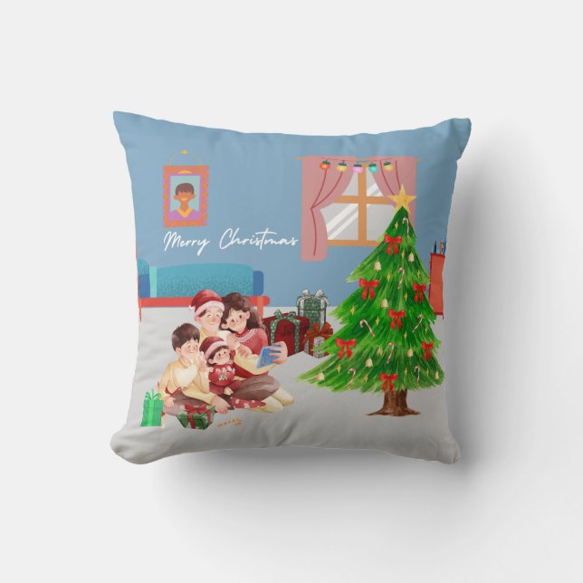 Festive Family Joy Throw Pillow (Front)