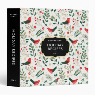 Festive Family Name Holly Birds Holiday Recipes Binder