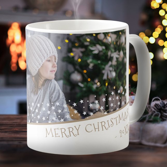 Festive Family Photo Stars Christmas Keepsake Coffee Mug (Creator Uploaded)