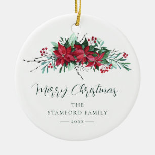 Festive Family Poinsettia Christmas Holidays Ceramic Ornament