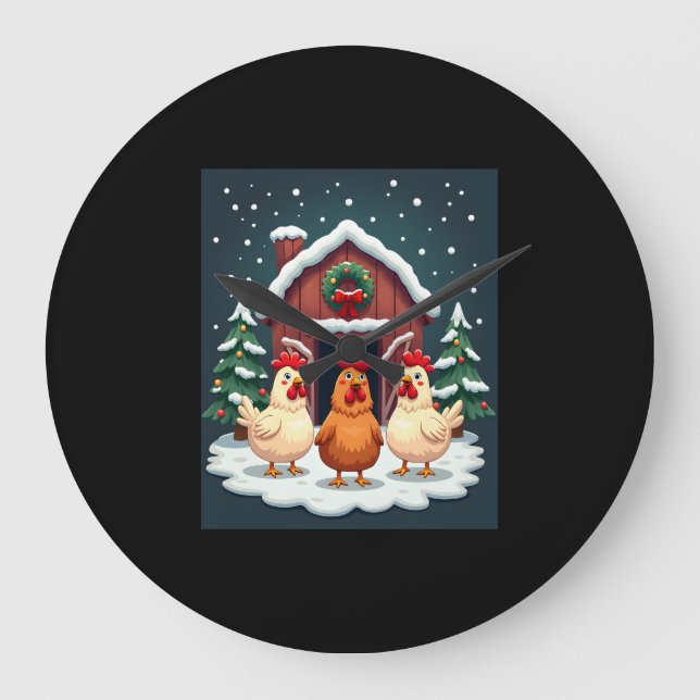 Festive Farmyard Chicken Large Clock (Front)