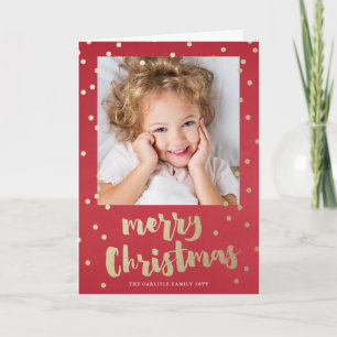 Festive faux foil confetti dot photo greeting card