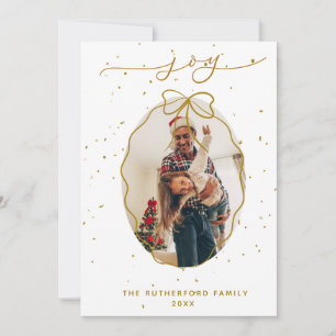 Festive Faux-Gold Joyful Photo Christmas Holiday Card