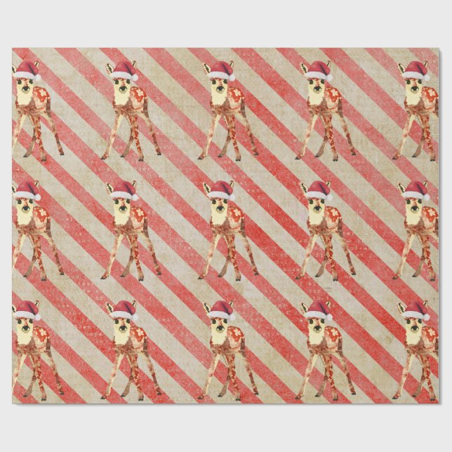 Festive Fawn Candy Cane Wrapping Paper (Flat)