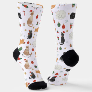 Festive Feline Christmas Holiday Pattern Socks