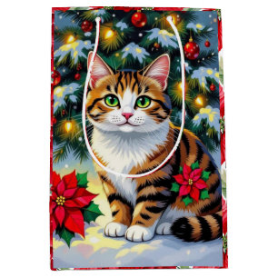 Festive Feline   Cute Christmas Cat Medium Gift Bag