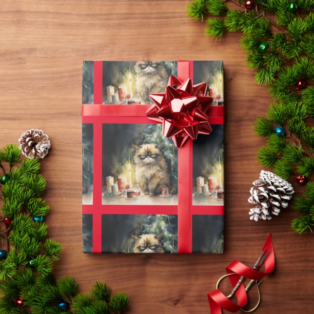 Festive Feline Fun - Cat with Christmas Tree Wrapping Paper (Holiday Gift)