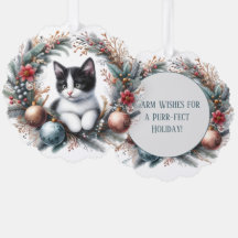 Festive Feline in a Holiday Wreath - Ornament