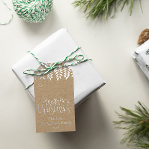 Festive Fern Typography Merry Christmas Gift Tags