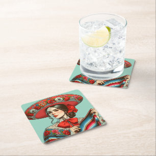 Festive Fiesta Mariachi Party  Square Paper Coaster