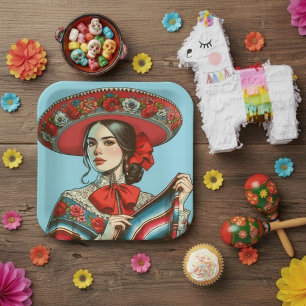 Festive Fiesta Mujer Mariachi Party  Paper Plate