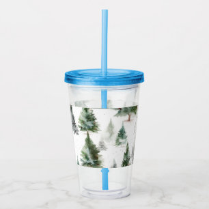Festive Fir Tree Plastic Tumbler with Straw