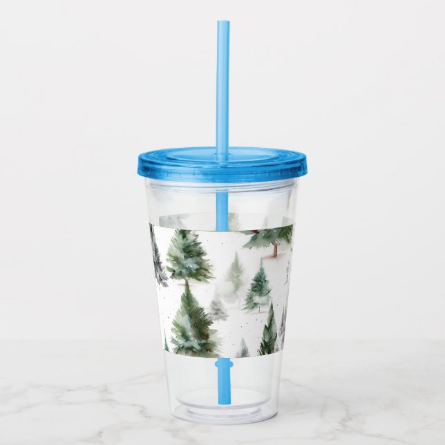 Festive Fir Tree Plastic Tumbler with Straw (Front)