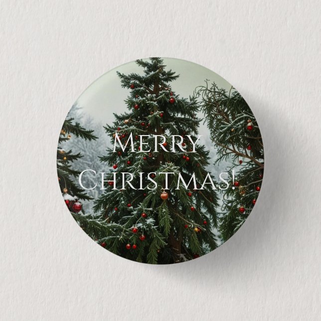 Festive fir trees decorated with garlands  1 inch round button (Front)