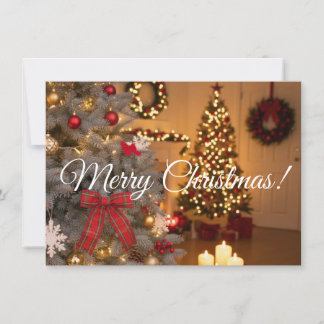 Festive fir trees decorated with garlands  holiday card